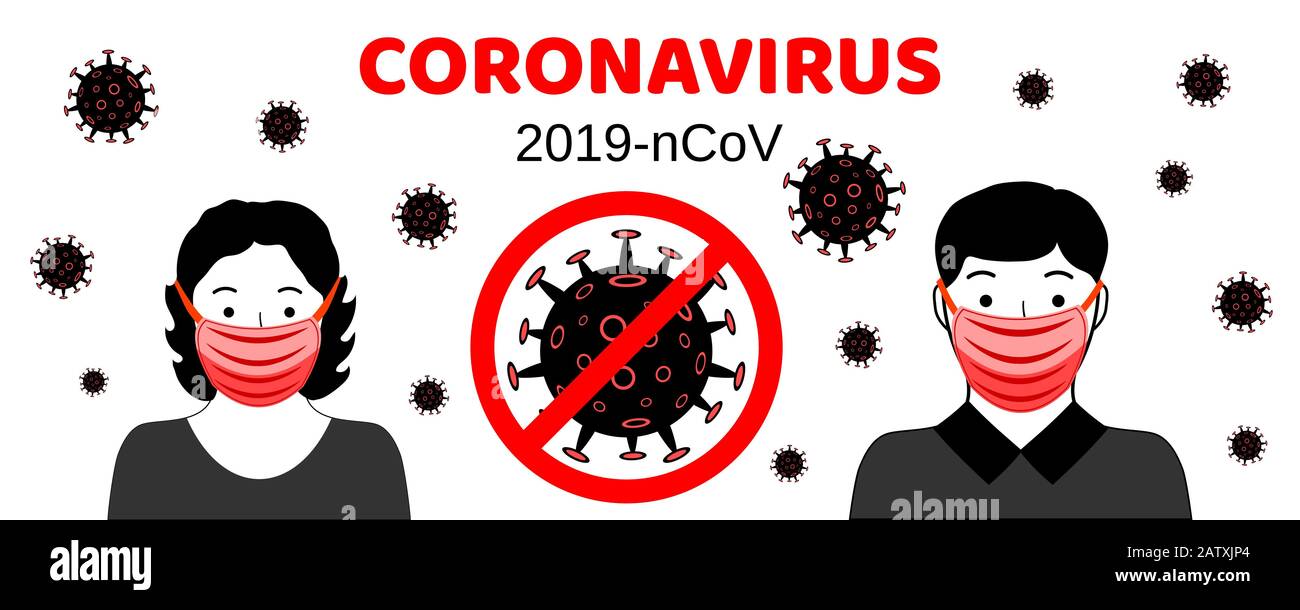 Gefährliches chinesisches Coronavirus. Wuhan Roman Coronavirus 2019-nCoV. Menschen in Atemschutzgeräten. Gesundheitsrisiko bei Pandemie. Vektorgrafiken Stock Vektor