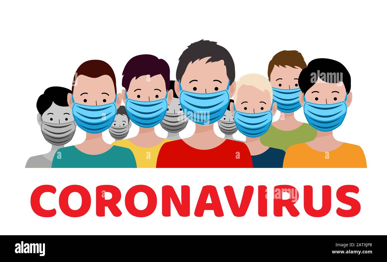 Wuhan coronavirus 2019-nCoV-Ausbruchskonzept. Gefahr durch Coronavirus und Risiko für die öffentliche Gesundheit und Grippeausbruch. Menschen in Atemschutzgeräten. Vektor illust Stock Vektor