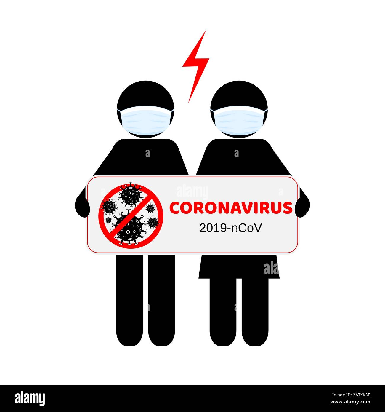 Gefährliches chinesisches Coronavirus. Wuhan Roman Coronavirus 2019-nCoV. Menschen in Atemschutzgeräten. Gesundheitsrisiko bei Pandemie. Vektorgrafiken Stock Vektor