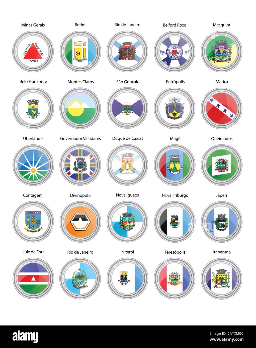 Satz von Vektorsymbolen. Flaggen der Bundesstaaten Minas Gerais und Rio de Janeiro, Brasilien. Stock Vektor