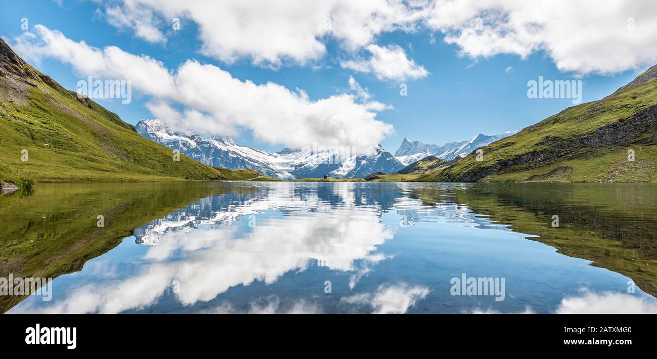 Bachalpsee, Spiegelung im See, Gipfel Schreckhorn und Finsteraarhorn, Grindelwald, Berner Oberland, Schweiz Stockfoto