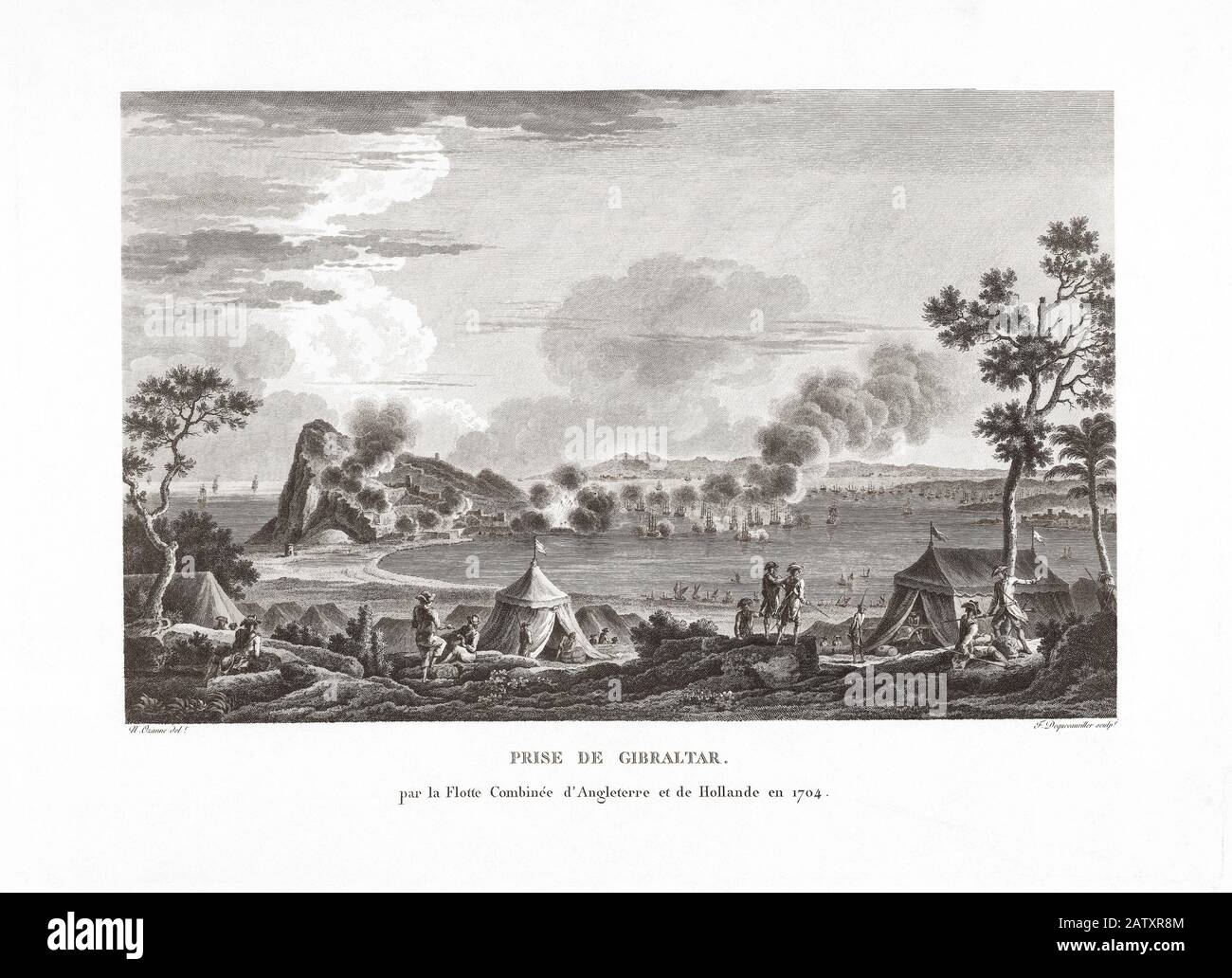 Die Erfassung von Gibraltar, 1704, durch die kombinierten Flotten von England und Holland. Stockfoto