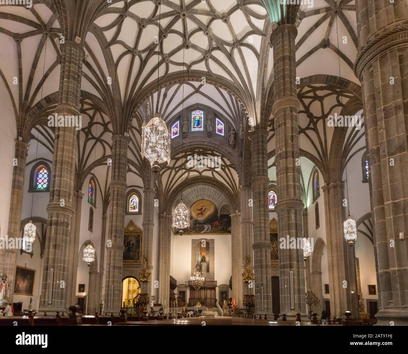 Kathedrale Catedral de Santa Ana, Innenschiff mit Palmenpfeilern, Las Palmas de Gran Canaria, Gran Canaria, Kanarische Inseln, Spanien Stockfoto