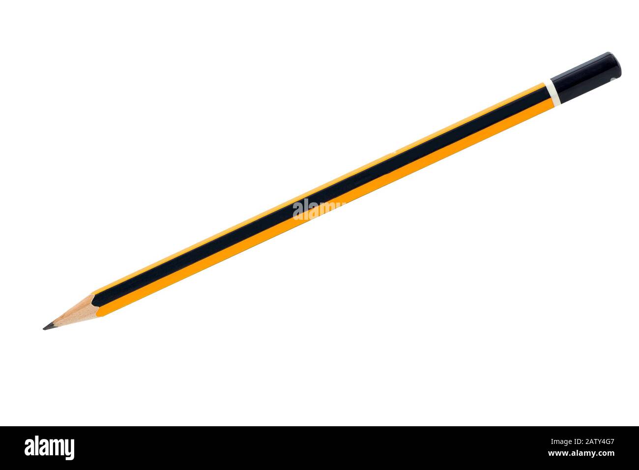 Bleistift isoliert auf rein weißem Hintergrund. Bleistift aus Holz. Gelber Stift. Stockfoto