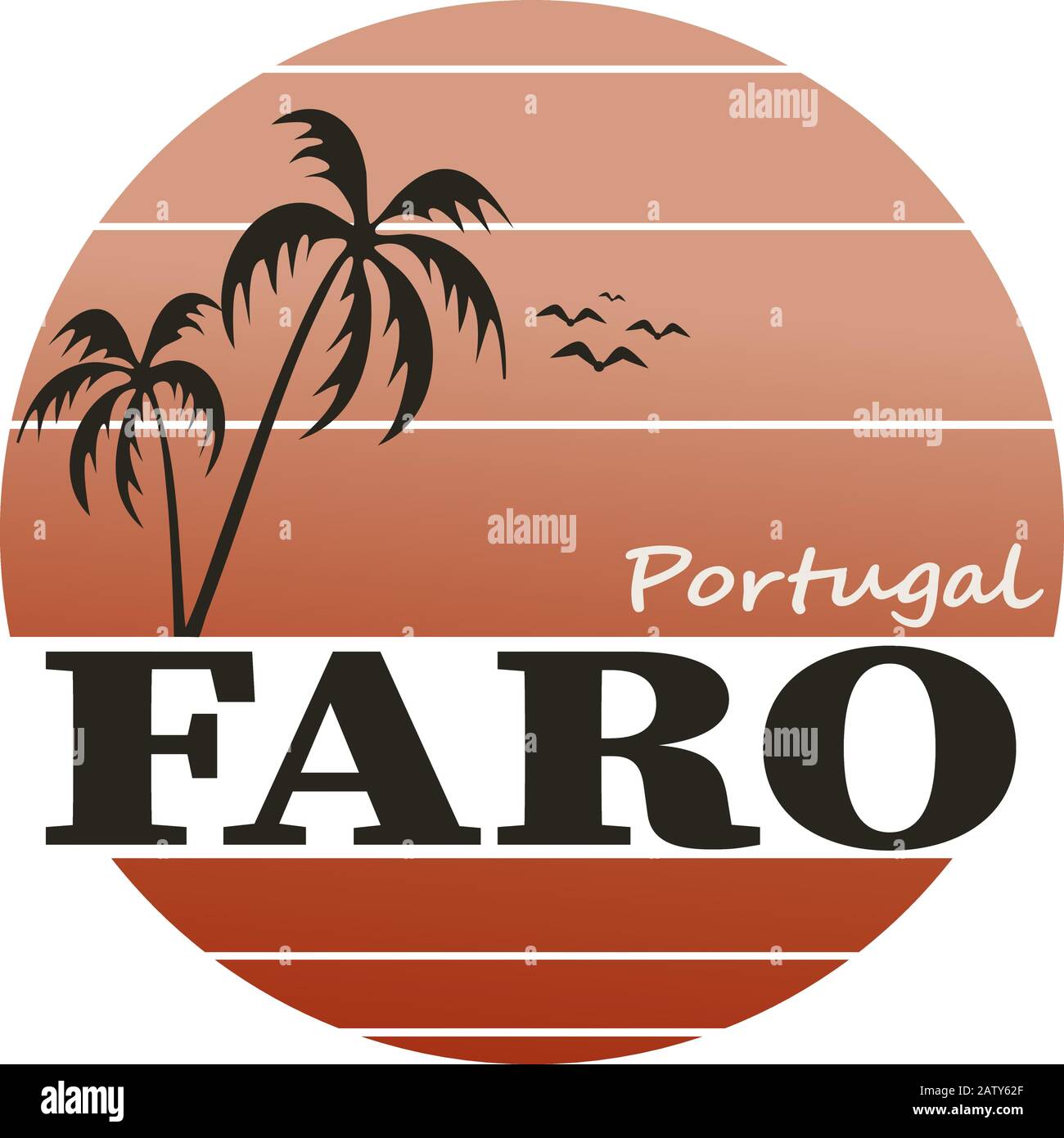 Faro. Die einzigartige Stadt Portugal. Schöner Schriftzug. Logo für touristische Hinweisschilder, Reiseführer, Touristenschilder Stock Vektor