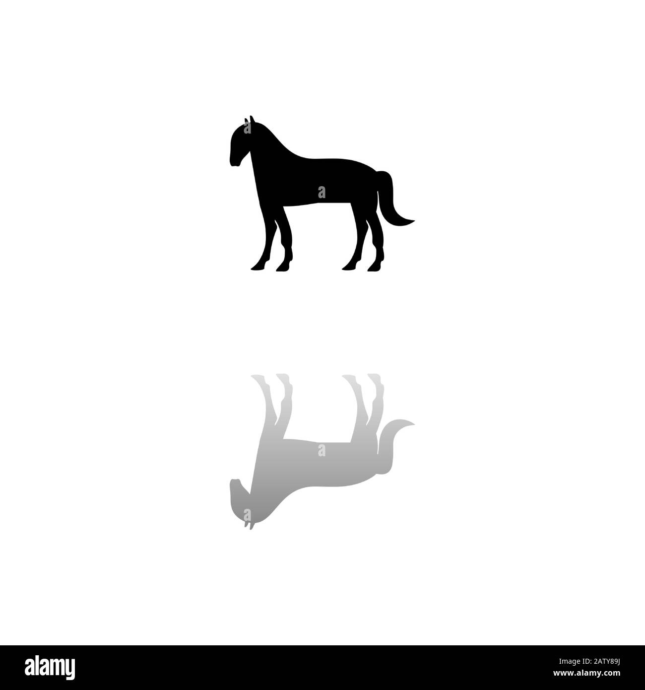 Pferd. Schwarzes Symbol auf weißem Hintergrund. Einfache Abbildung. Symbol "Flacher Vektor". Spiegelreflexionsschatten. Kann in Logo, Web, Mobile und UI UX p verwendet werden Stock Vektor