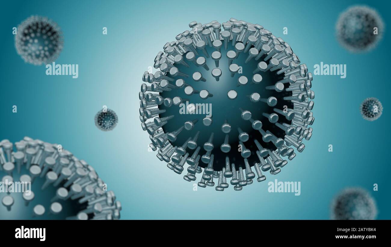 Coronavirus Virus 3d CGI machen blauen Hintergrund Stockfoto