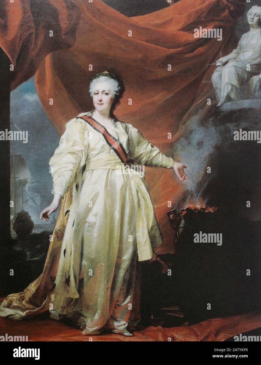 Die russische Königin Katharina II. Alekseevna in Form eines Gesetzgebers in der Kirche der Justiz-Königin. Gemälde von D. Levitsky, 18. Jahrhundert. Stockfoto