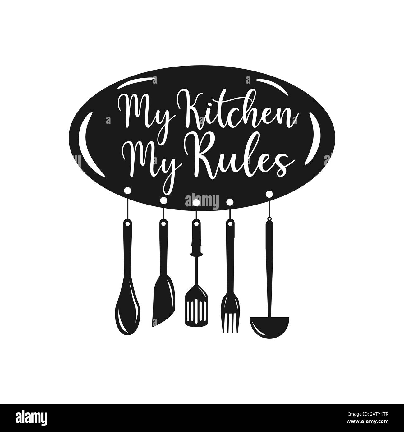 Meine Küche meine Regeln. Poster zum Kochen von Schriftzügen. Vector Vintage Illustration. Stock Vektor