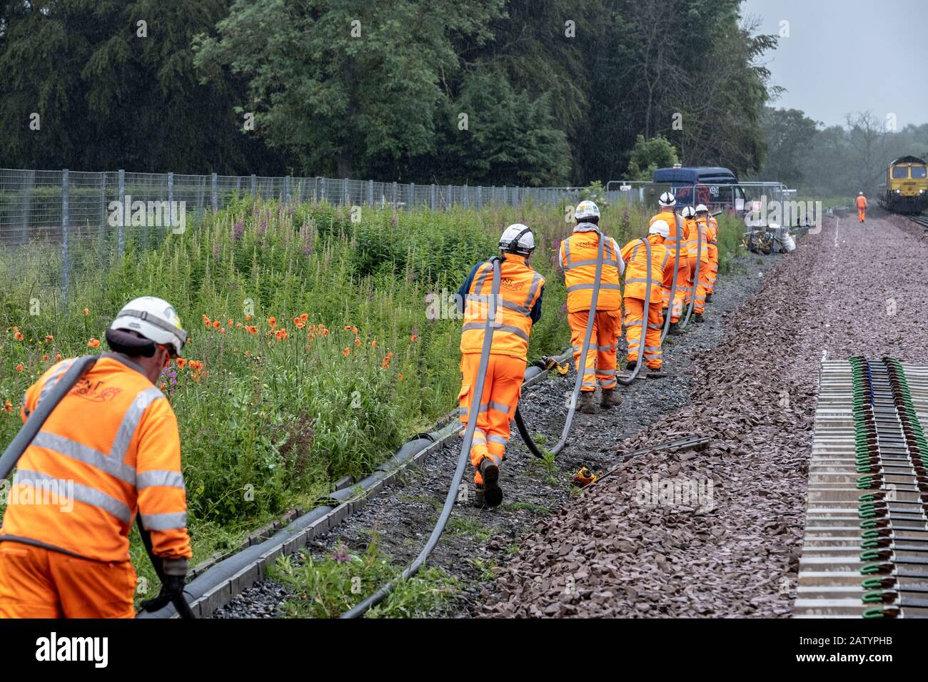 Kabelverlegung mit der Bahn Stockfoto