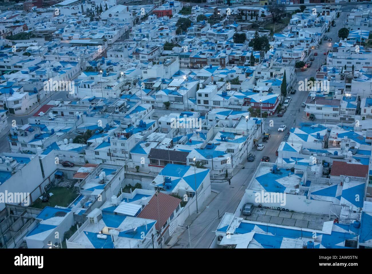 Blau-weißes Viertel, Puebla, Mexiko Stockfoto