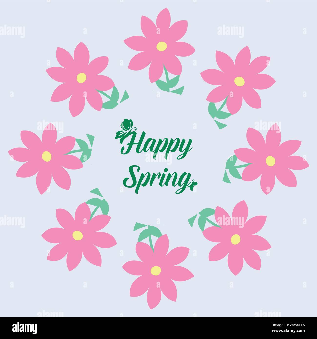 Einzigartige Form der Grußkarte "Happy Spring" mit niedlichem Blatt- und Blumenrahmen. Vektor Stock Vektor