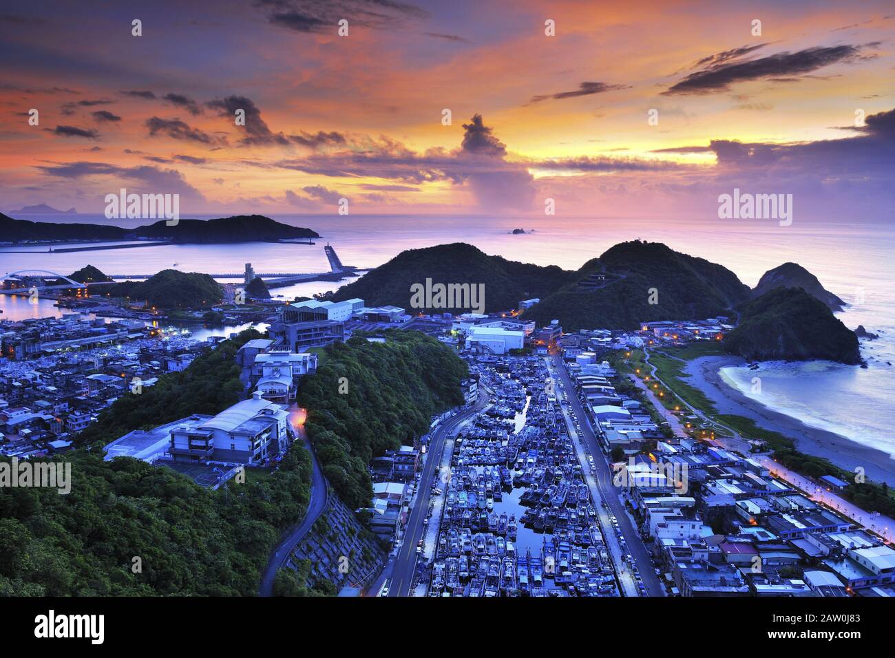 Hochwinkeliger Schuss von Suao Harbour in Yilan Taiwan Stockfoto