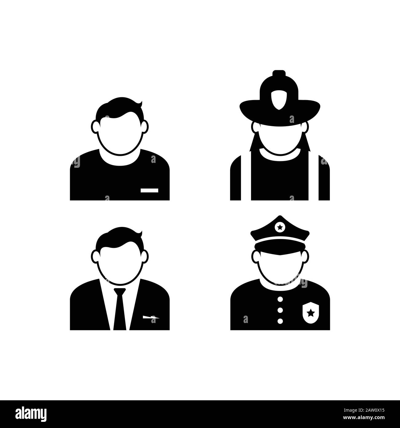 Vektorsymbole von Personen mit einer Vielzahl von Jobs. Avatar Personensymbol mit verschiedenen Jobs in schwarzer Farbe Stock Vektor