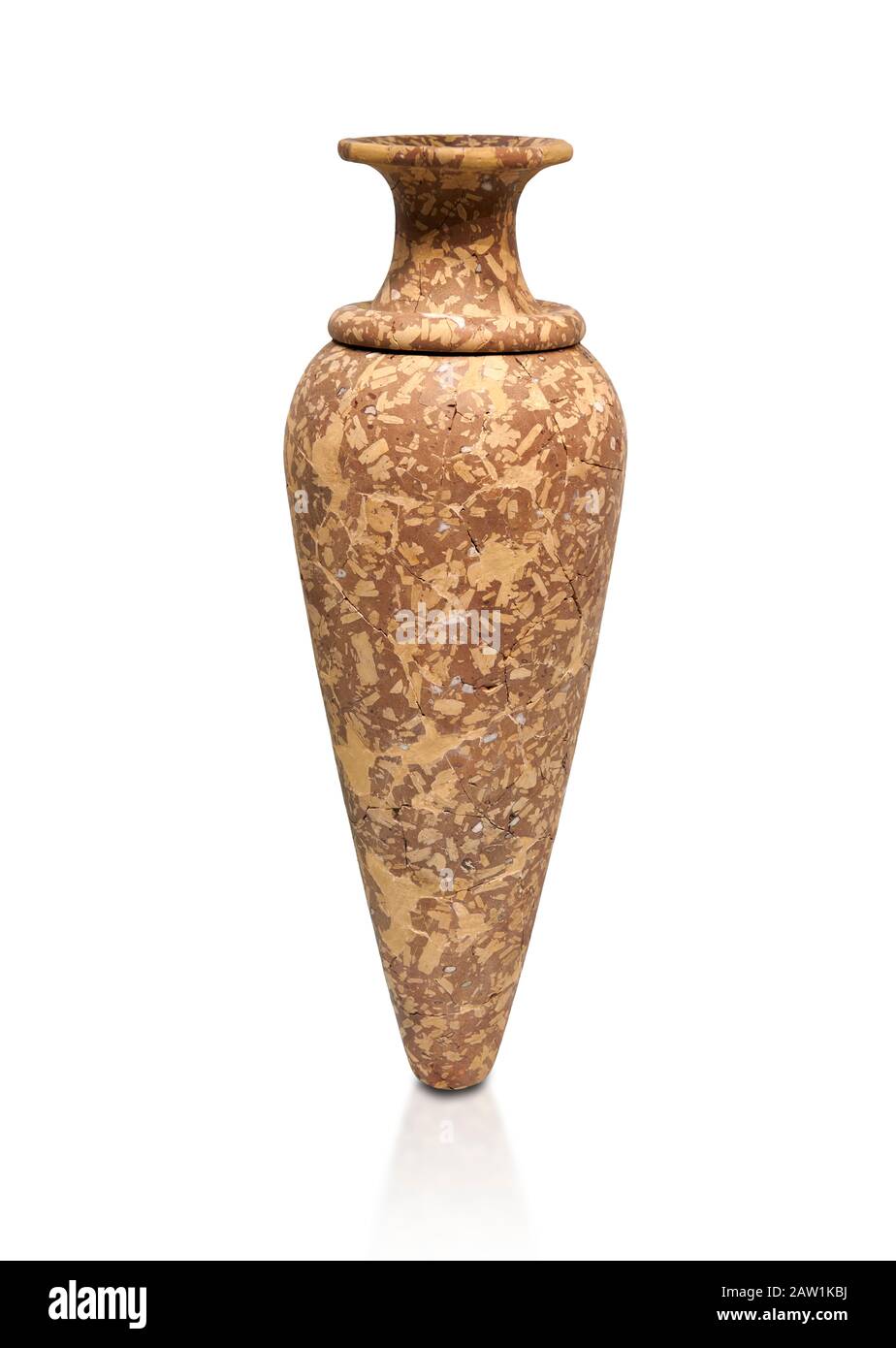 Minoisches Steingefäß, Zakros Centralheilstätte Komplex 1500-1400 v. Chr.; Archäologisches Museum Heraklion, weißer Hintergrund. Stockfoto