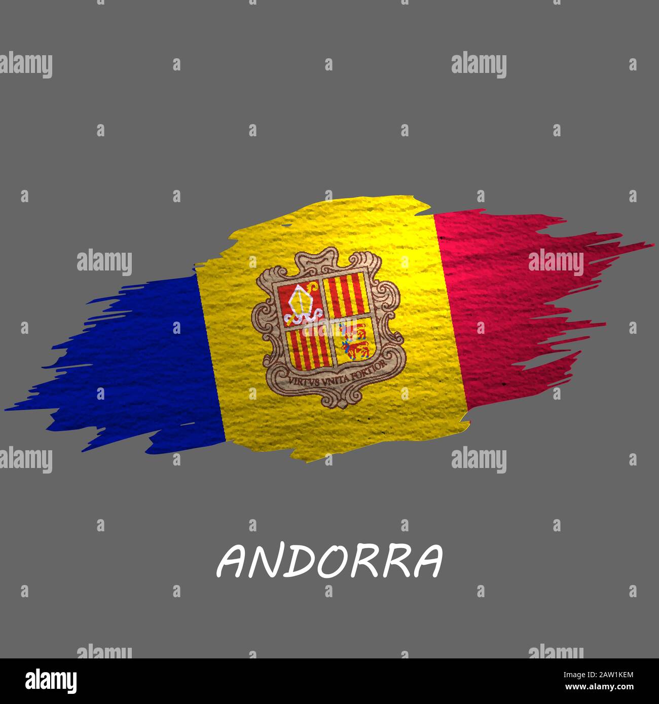 Grunge-gestylte Flagge Andorras. Hintergrund des Pinselstrichs Stock Vektor