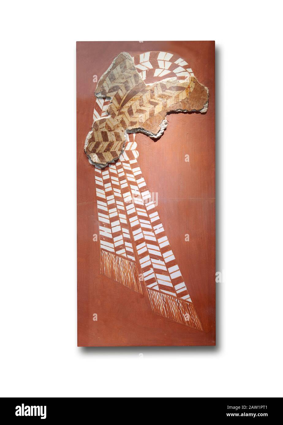 Minoische Wandkunst im "Knoten"-Fresko, die das religiöse apotropäische Symbol Nirou Chani 1600-1450 v. Chr. darstellt. Archäologisches Museum Heraklion., weißer Rücken Stockfoto