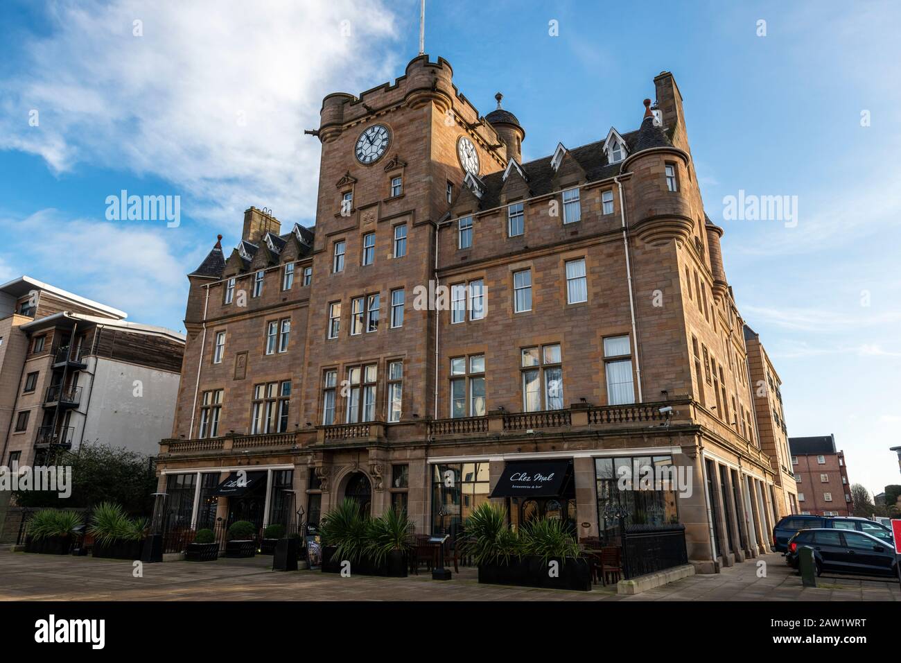 Malmaison Luxury Hotel and Chez Mal Brasserie and Bar on Tower Place, Leith, Edinburgh, Schottland, Großbritannien Stockfoto