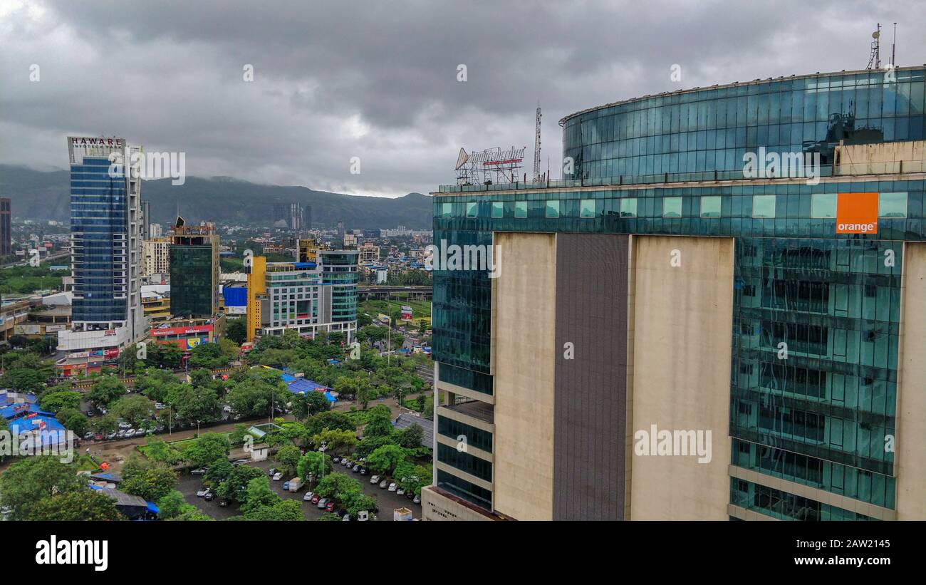 Geschäftskomplex in der Nähe des Bahnhofs Vashi, Navi Mumbai, Indien Stockfoto
