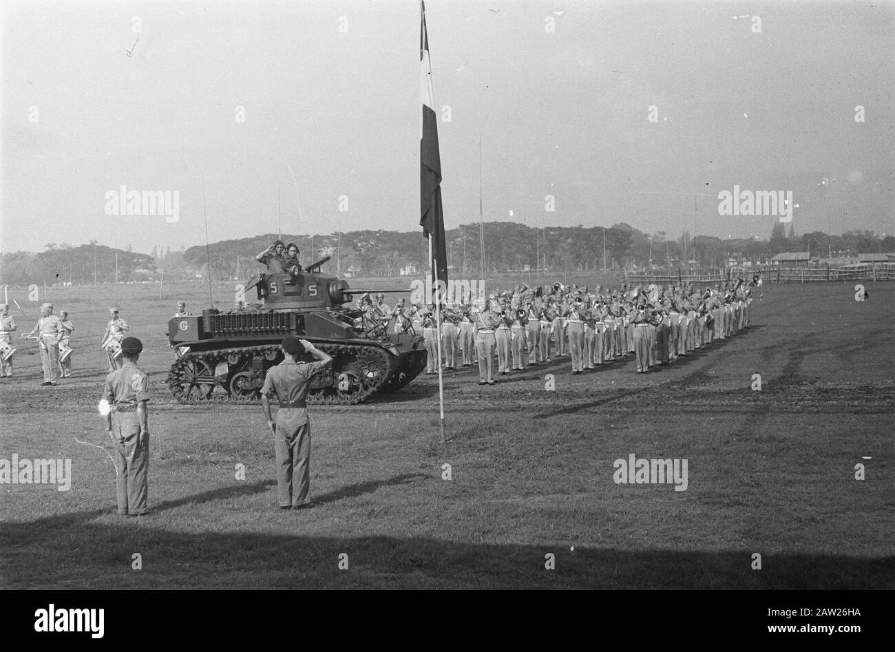 Swaring Leutnants Wessels Parade Annotation: Band Pipers 7 Dezember Division Datum: 23. November 1946 Ort: Batavia, Indonesien, Jakarta, Niederländisch-Ostindien Stockfoto