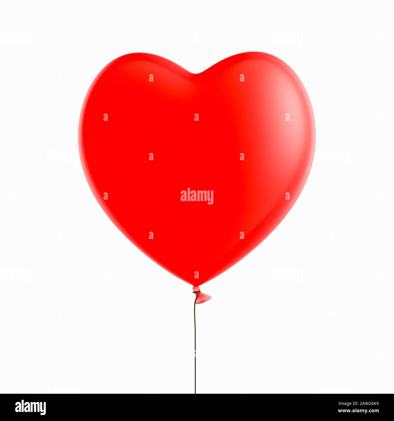 Herzförmige rote Ballonform, aufgeblasen auf weißem Hintergrund Stockfoto