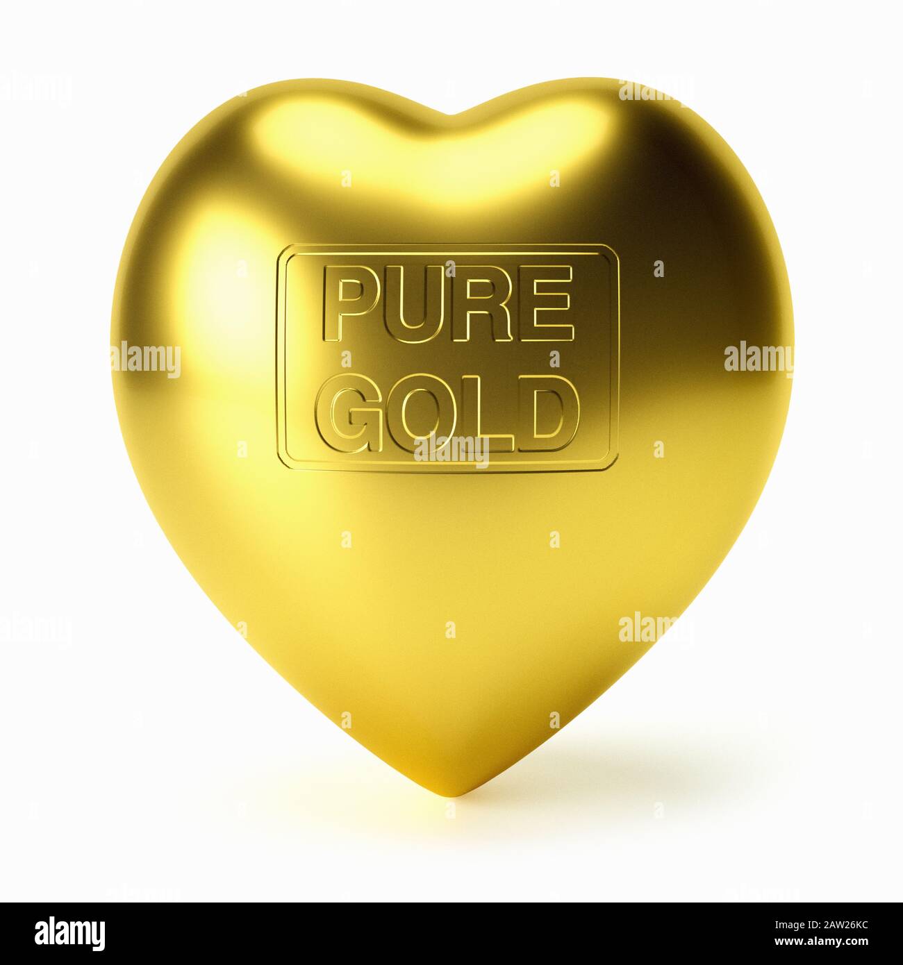 Herz aus Gold auf weißem Grund Stockfoto