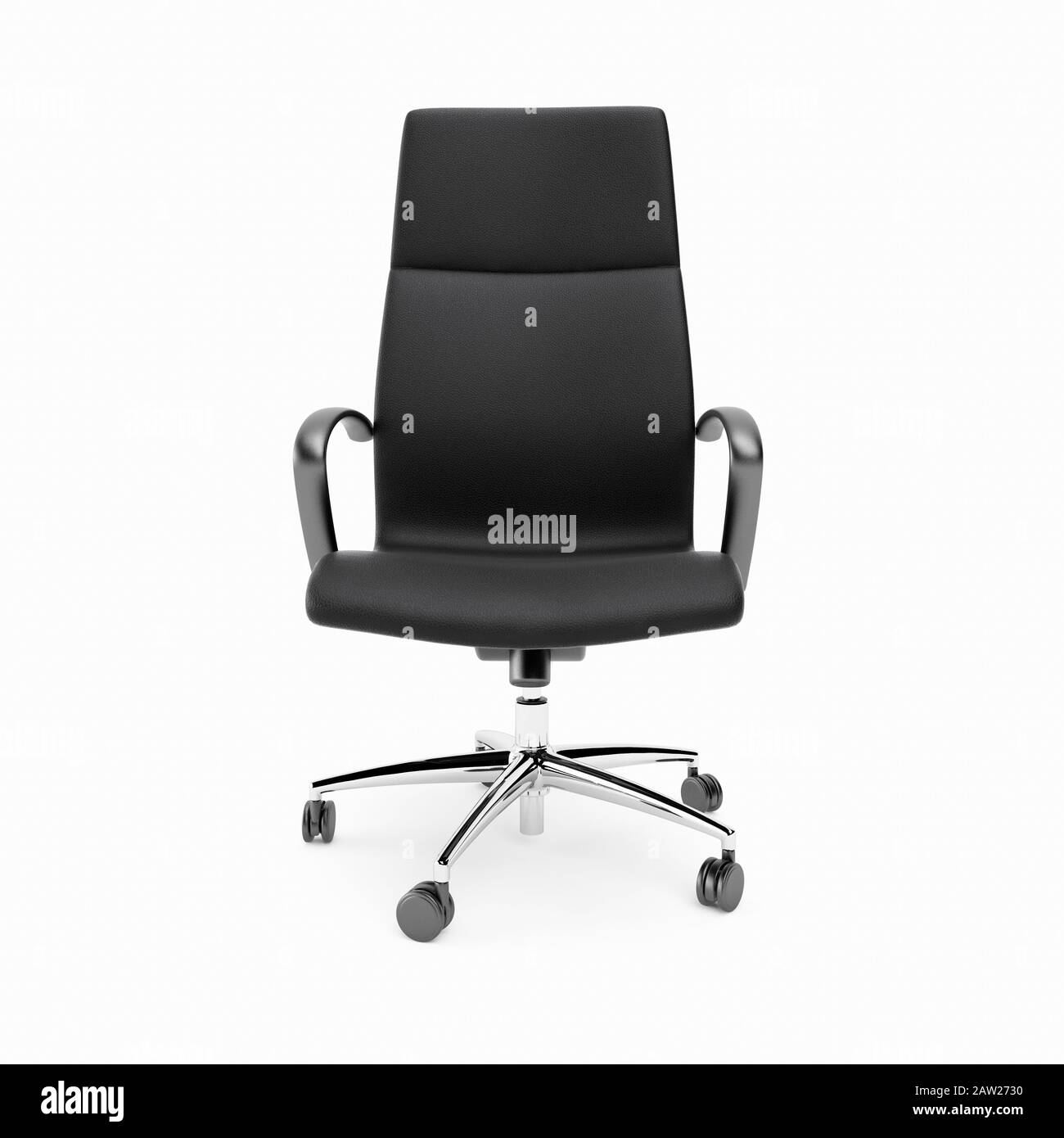 Ein schwarzer Bürostuhl aus Executive-Leder mit weißem Hintergrund Stockfoto