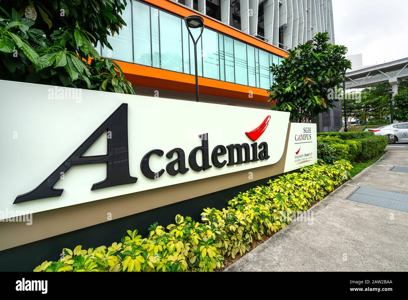 Singapur. Januar 2020. Außenansicht des Academia SGH Campus Gebäudes im akademischen medizinischen Zentrum Stockfoto