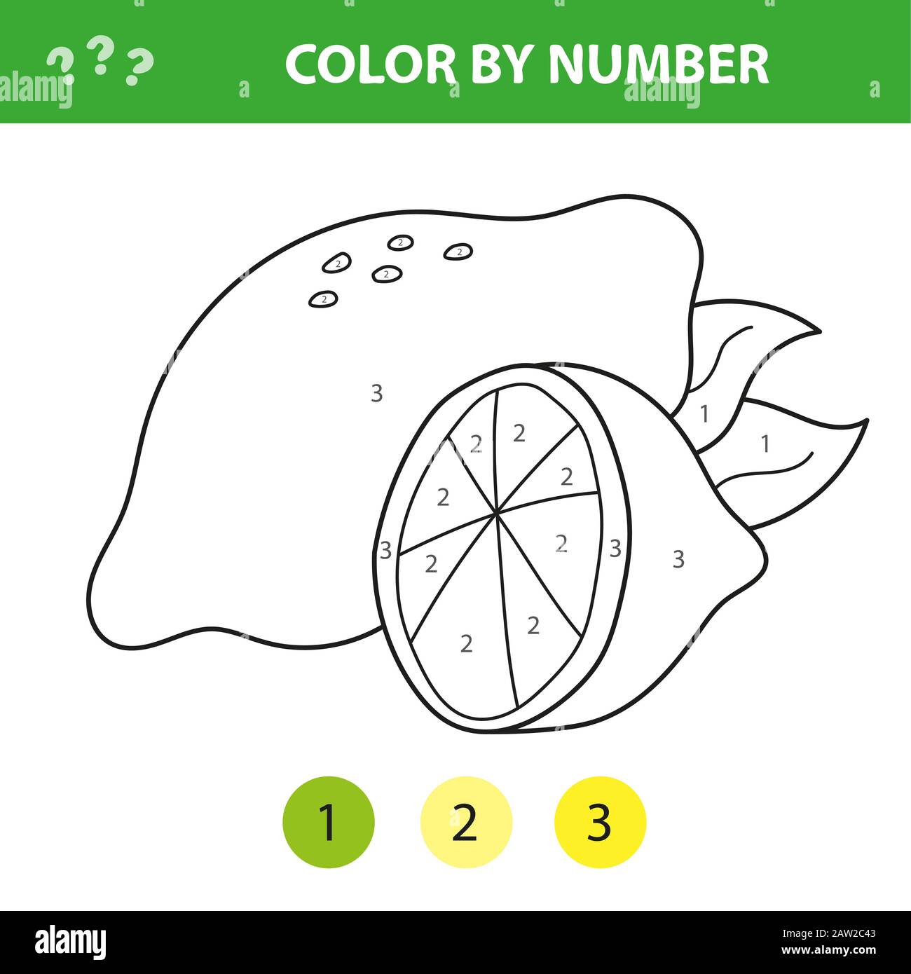 Vektor-Illustration Farbgebung nach Zahlen pädagogisches Spiel mit Cartoon Zitrone für Kinder Stock Vektor