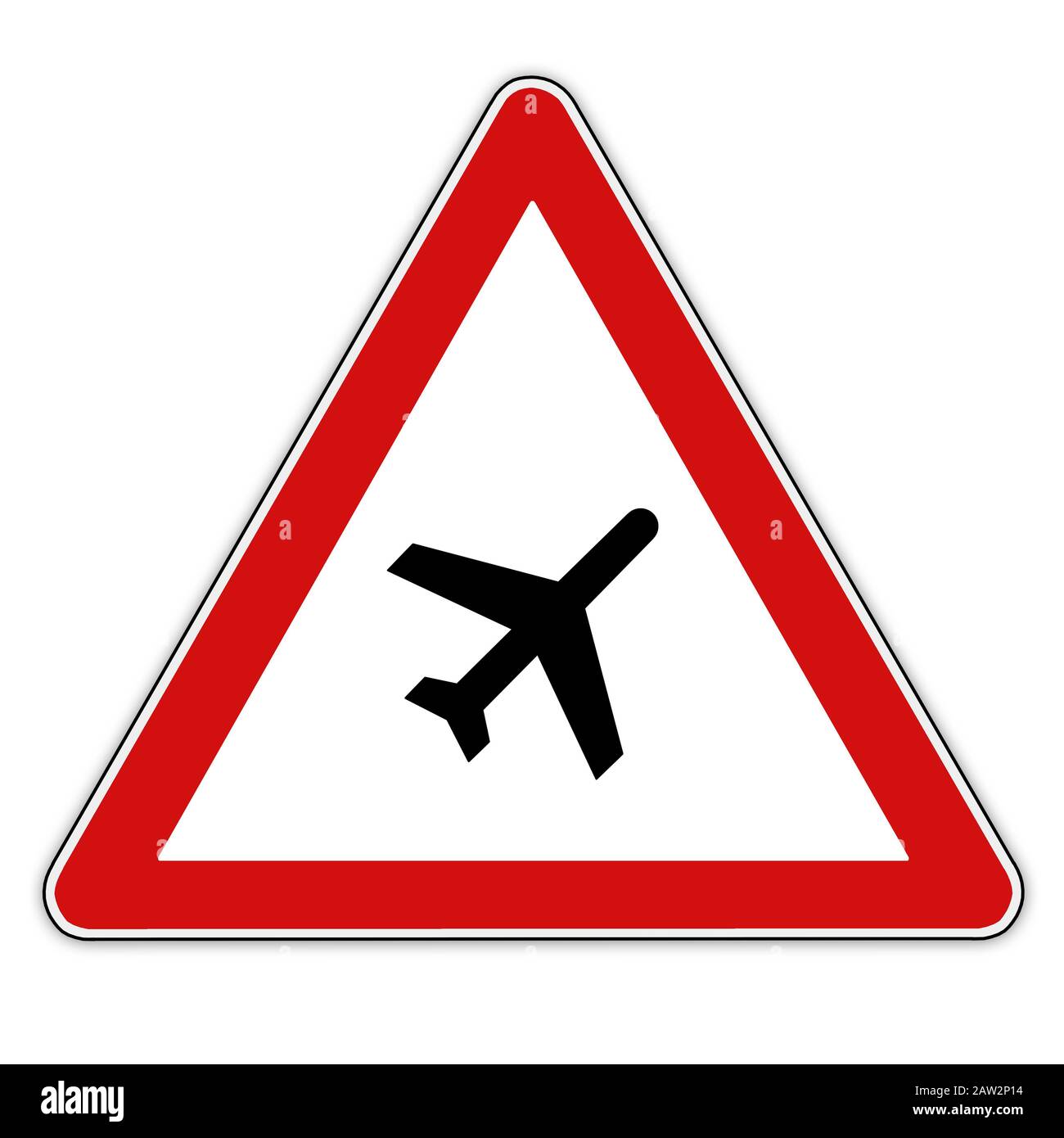 Verkehrs-/Straßenschild Warnung vor dem Flugverkehr über die Straße. Stockfoto