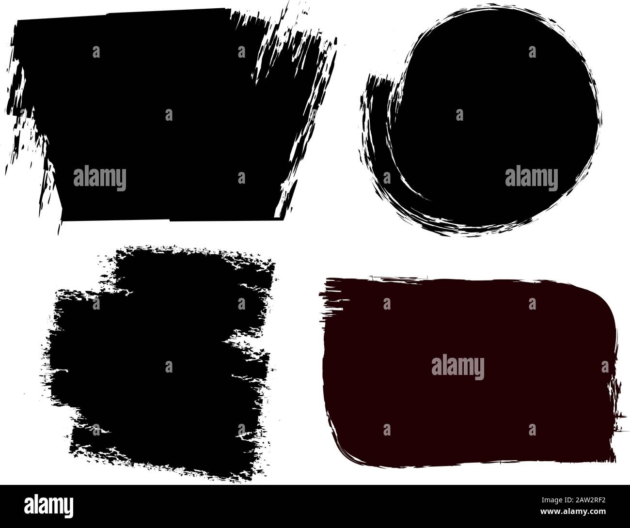 Vektorbürste streicht grunge Hintergründe. Farbstrich schwarze Texturen isoliert auf weißem Hintergrund. Farbspritzbanner künstlerische Illustrationen. Stock Vektor