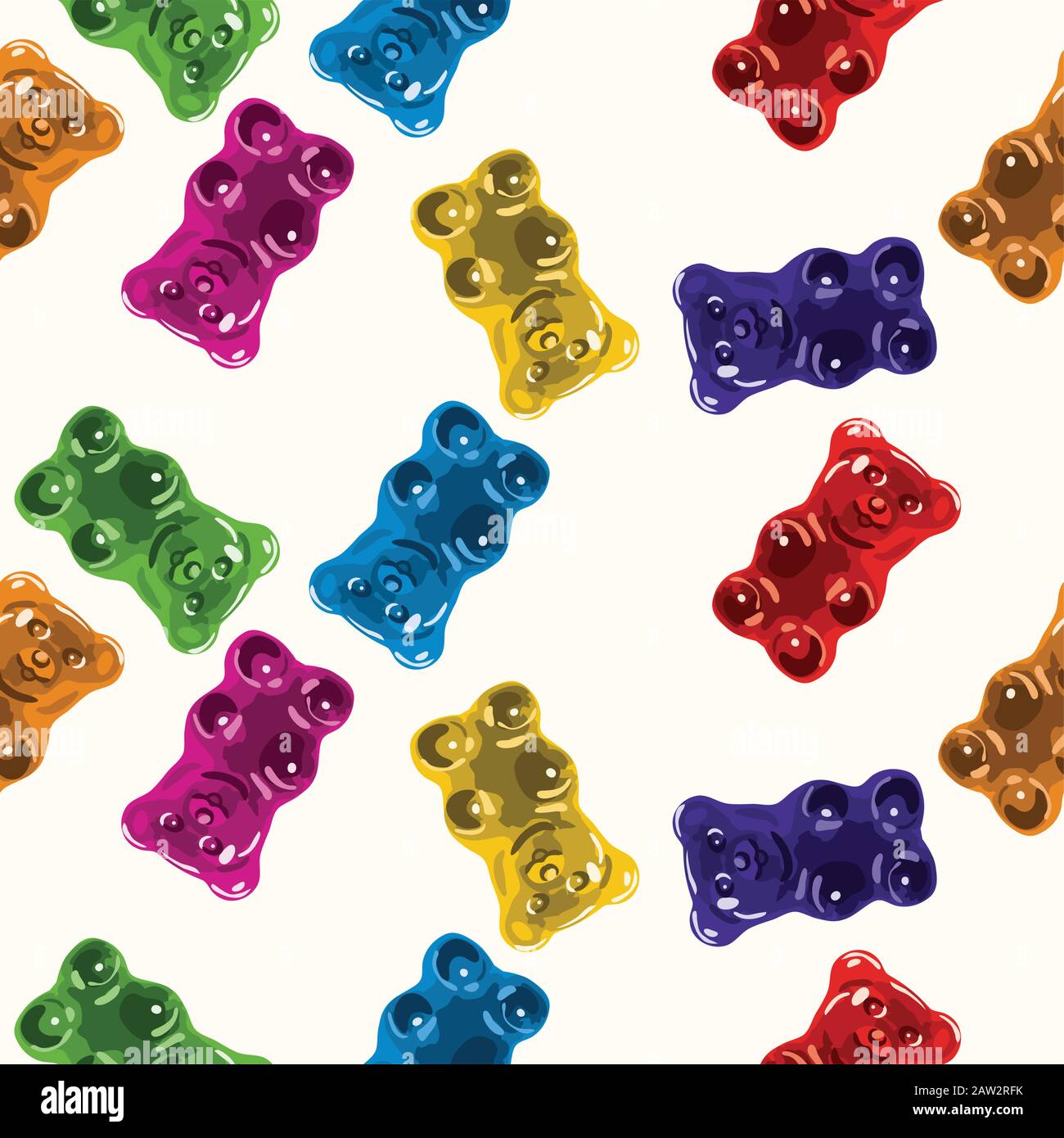 Vector Seamless Gummy Bear Bonbons Muster. Süßigkeiten tragen farbenfrohen Hintergrund Stock Vektor