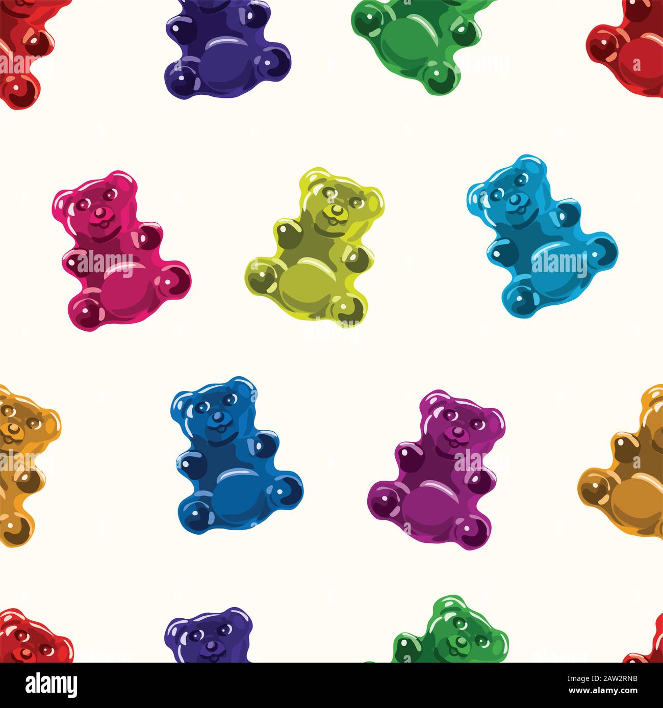 Vector Seamless Gummy Bear Süßigkeiten Muster. Bunte verschiedene Süßigkeiten Bären Stock Vektor