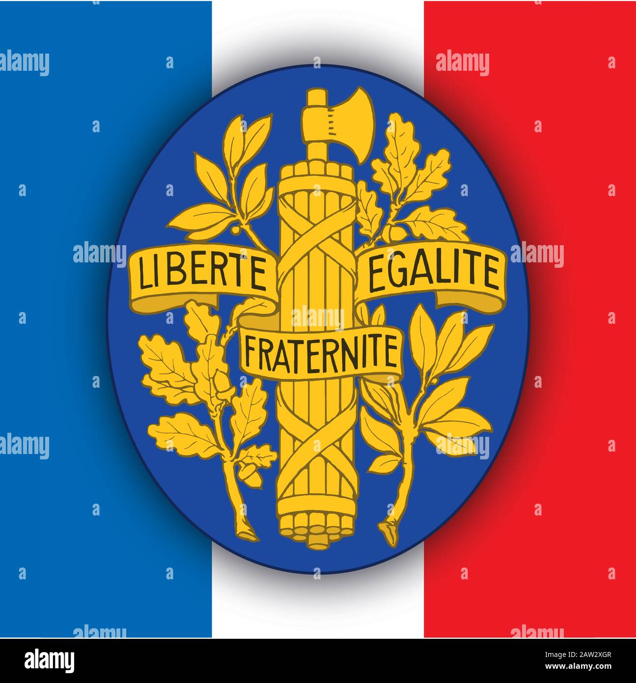 Frankreich, offizielles Wappen und Flagge, Europäische Union, Vektorgrafiken Stock Vektor