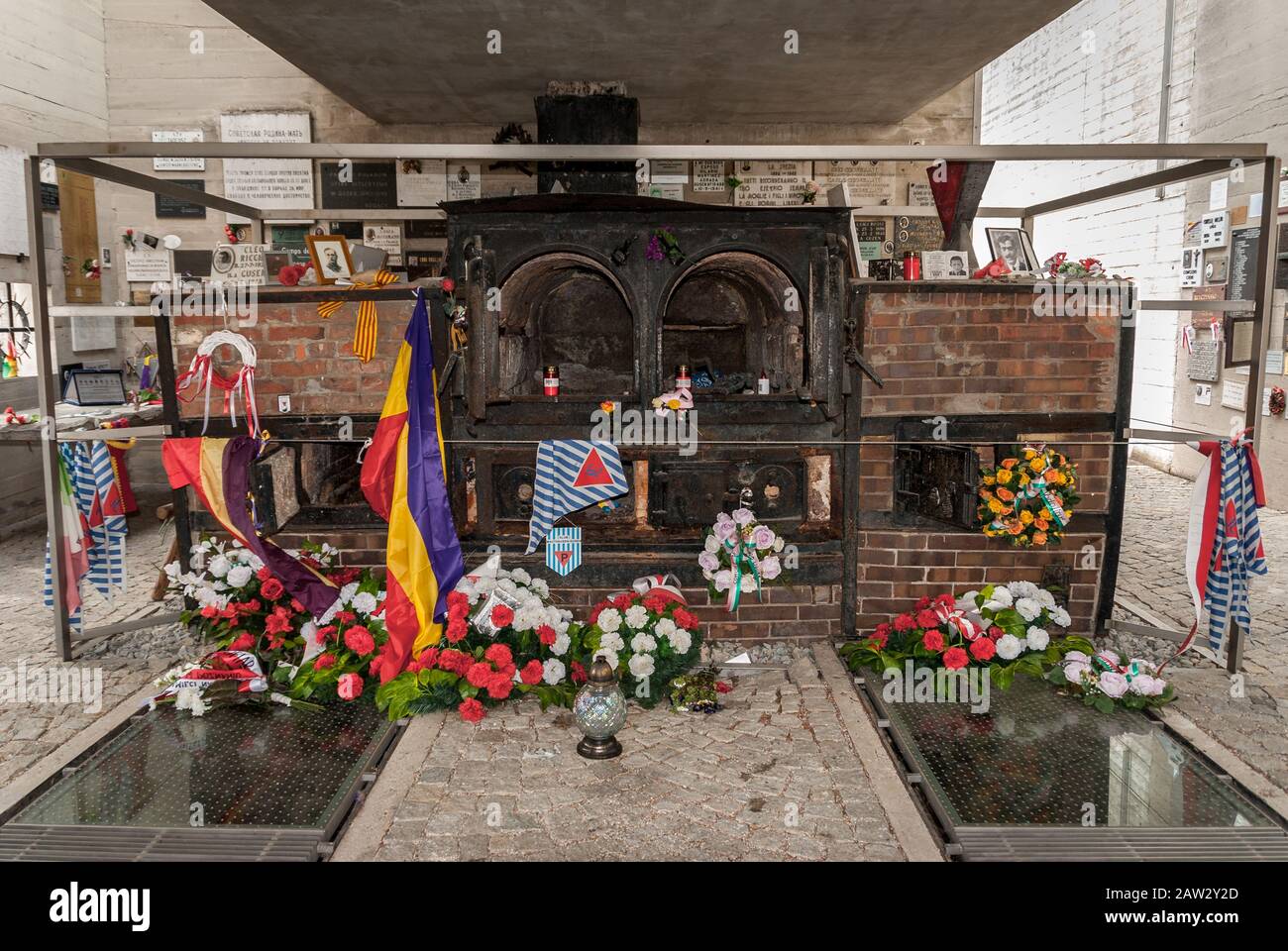 Mauthausen-Gusen, Österreich - August, 16 2019 - Die Öfen im Krematorium im KZ Gusen Mauthausen in Österreich. Stockfoto