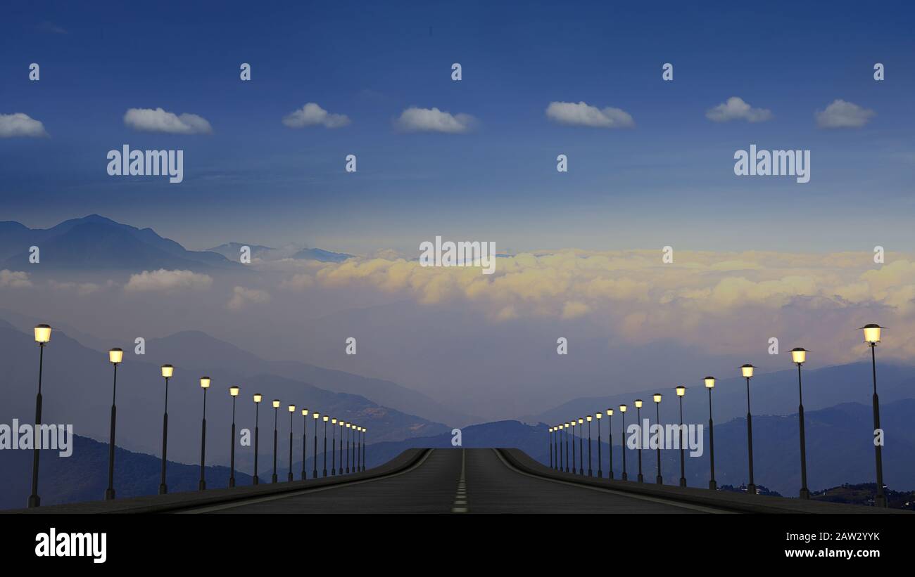 Das 3D Rendering der Straße zum schönen Ort Stockfoto