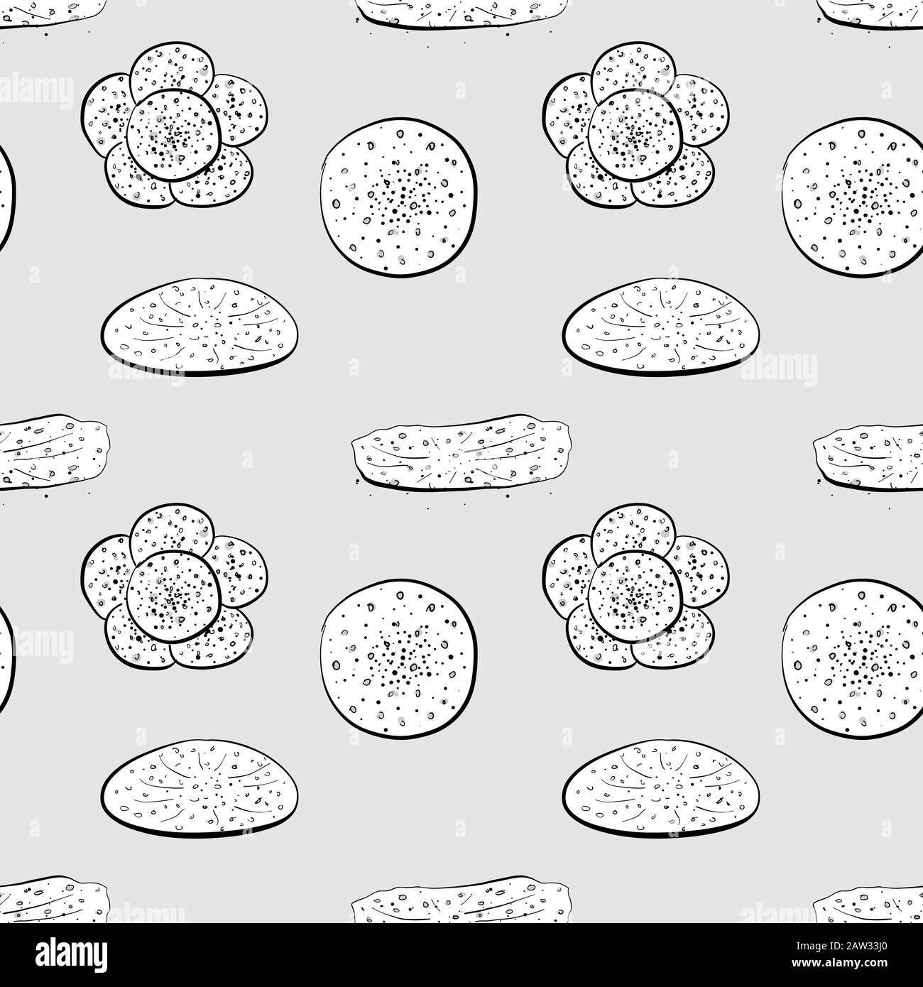 Nahtlose Zeichnung der Graustufenmuster von Appam. Geeignet für Tapeten oder Dekorationen in beliebiger Größe. Handgezeichnete Vektorgrafiken Stock Vektor