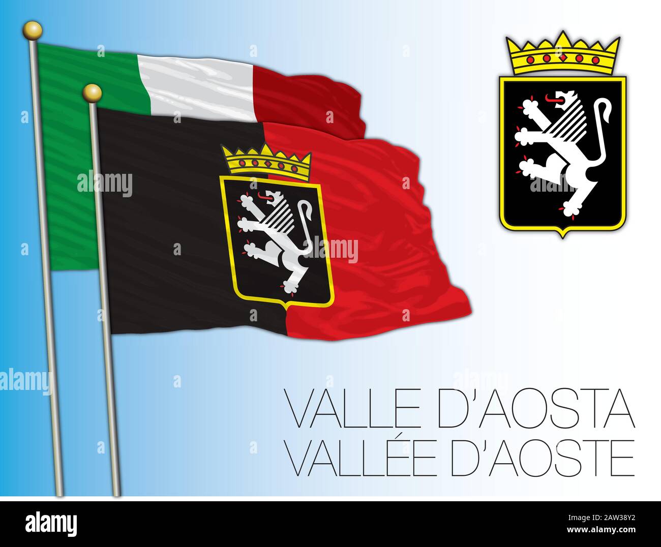 Valle d'Aosta offizielle Regionalflaggen und -Wappen, Italien, Vektorillustration Stock Vektor