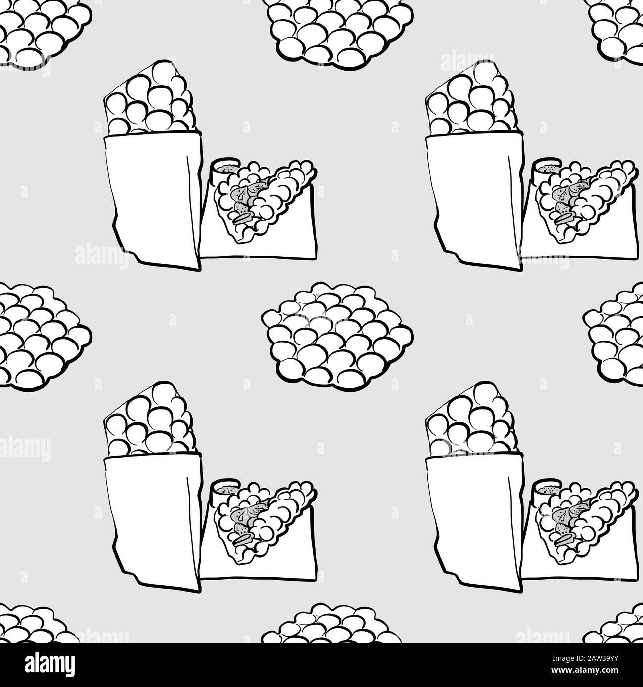 Eggette nahtlose Graustufenzeichnung. Geeignet für Tapeten oder Dekorationen in beliebiger Größe. Handgezeichnete Vektorgrafiken Stock Vektor