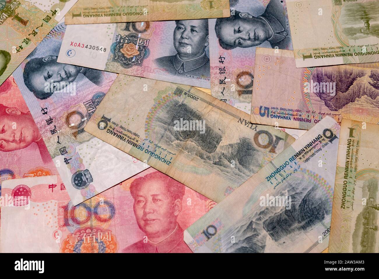 Yuan notes Nahaufnahme. Chinesische Geld ist background-image Stockfoto