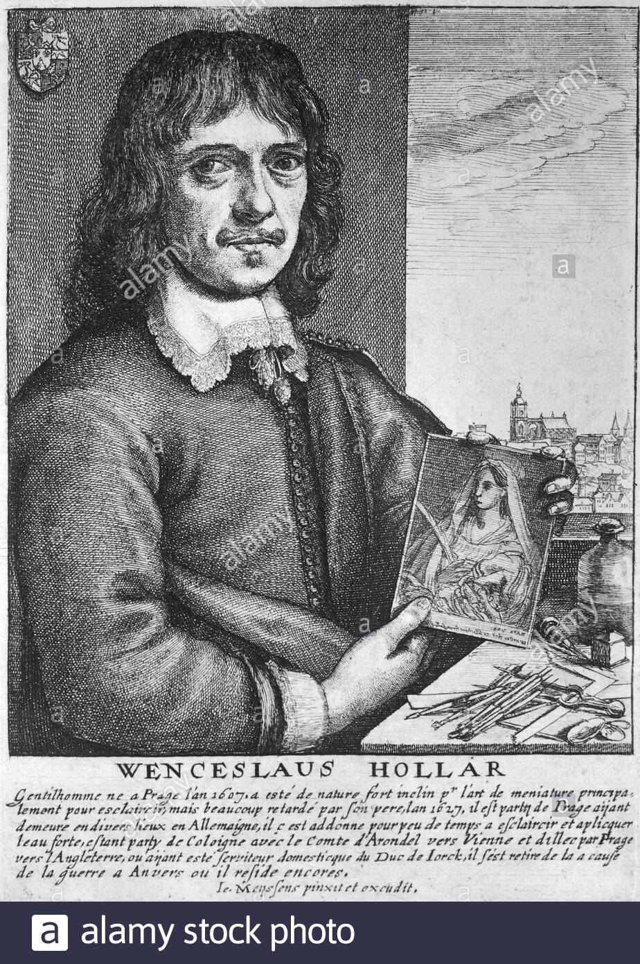 Wenceslaus Hollar Porträt, 1607 - 1677, war ein produktiver und versierter böhmischer Grafiker des 17. Jahrhunderts, der einen Großteil seines Lebens in England verbrachte Stockfoto
