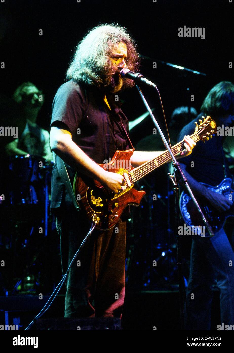 Jerry Garcia von The Grateful Dead im Rainbow Theatre London 1977 Stockfoto