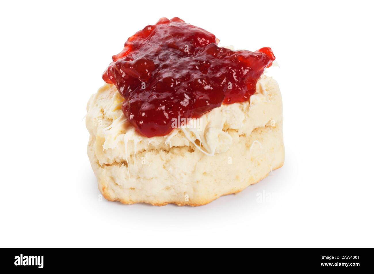 Studio mit hausgemachten Scones, geklotzter Creme und Erdbeermarmelade. Wenn der Jam oben ist, heißt es, es handle sich um eine Devonshire-Version - John Gollop Stockfoto