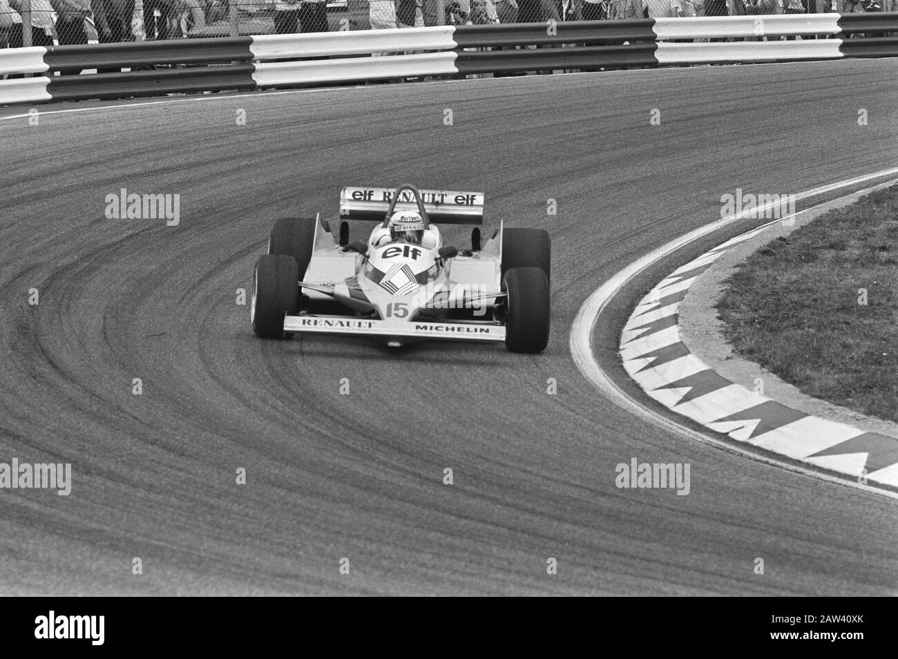 Der französische Rennfahrer Alain Prost war in seinem Formel-1-Auto in Renault während des Formel-1-Grand-Prix in Zandvoort im Einsatz.; Stockfoto