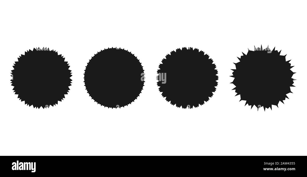 Star Burst Sticker Set. Schwarz Preis tags Explosion Silhouetten, Starburst retro Verkauf Abzeichen. Vector Illustration. Star leeres Etikett, Aufkleber Emblem auf Weiß Stock Vektor