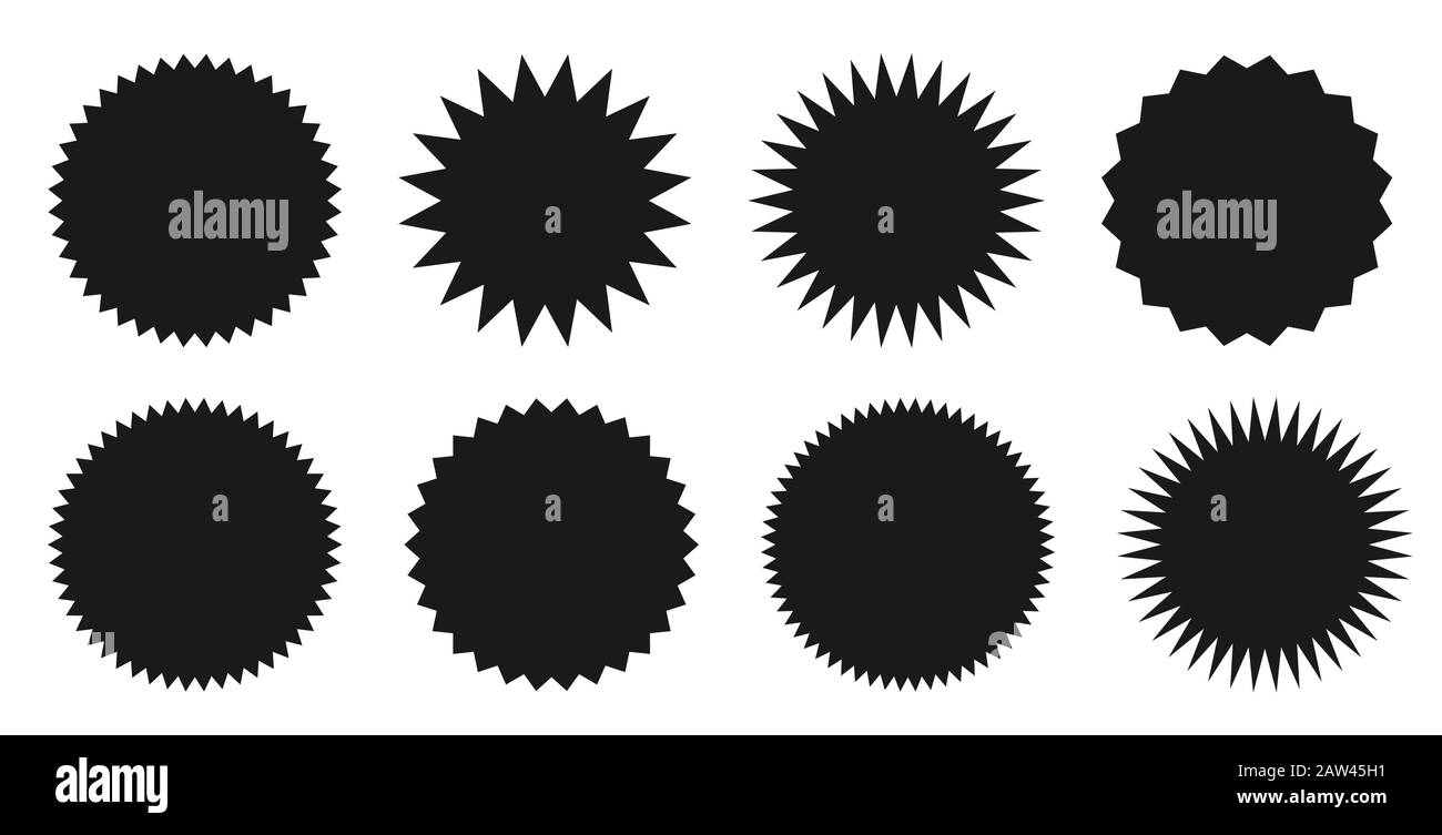 Star Burst Sticker Set. Schwarz Preis tags Explosion Silhouetten, Starburst retro Verkauf Abzeichen. Vector Illustration. Star leeres Etikett, Aufkleber Emblem auf Weiß Stock Vektor