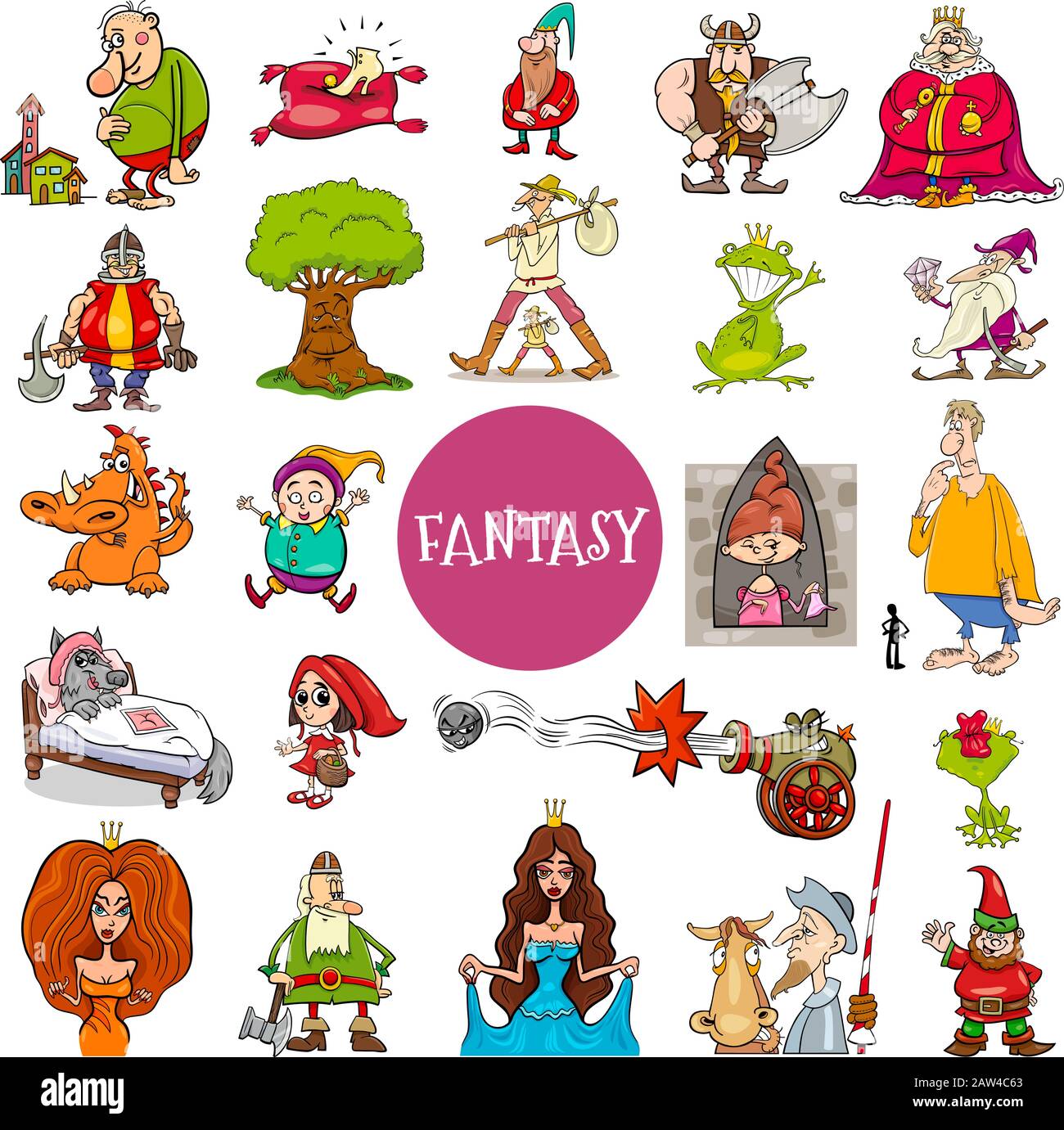 Cartoon Illustration von Fantasy oder Fairy Tale Figuren Großes Set Stock Vektor