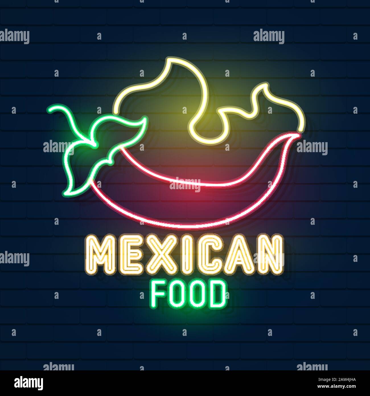 Neon-Zeichen Für Mexikanische Küche, Tacos, Street Food, Fast Food, Snack. Helle Neon-Plakate, Leuchtende Nächtliche Anzeigen Von Tacos, Mexican Food, Cafés, Restaurant Stock Vektor