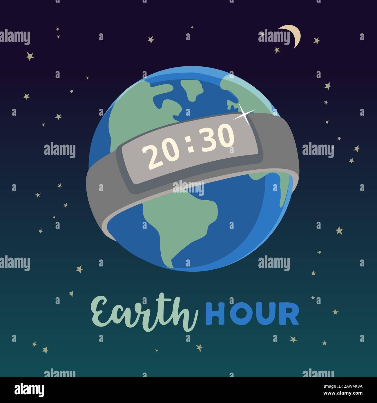 Earth Hour Day Konzept flache Vektor-Illustration Stock Vektor