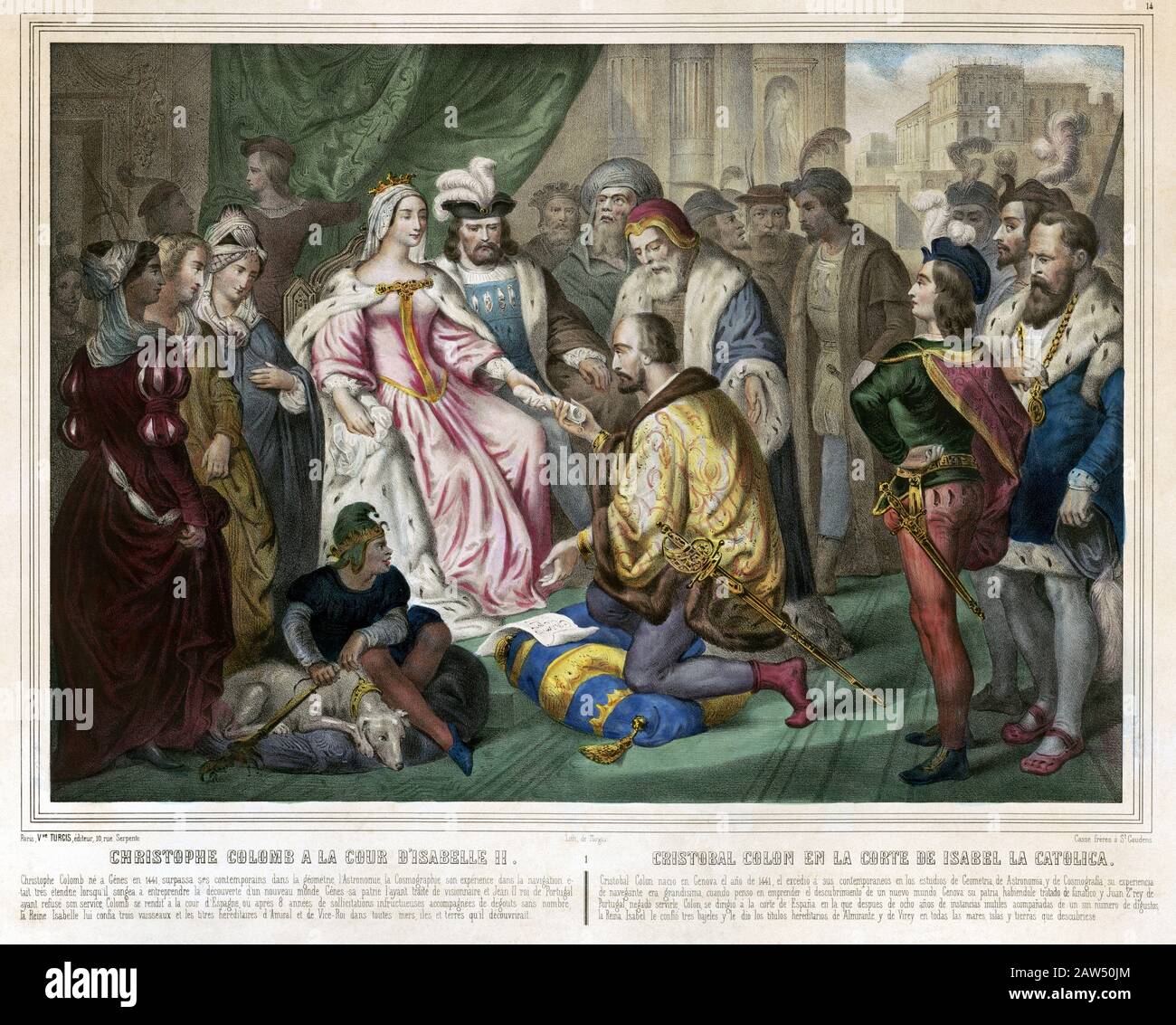 1.570 Ca, FRANKREICH: Der italienische Esplorer CHRISTOPHER KOLUMBUS ( CRISTOFORO COLOMBO , 1451 - 1506 ), der von Königin Isabel II. Von Spanien empfangen wurde (* 1451; † 150 Stockfoto